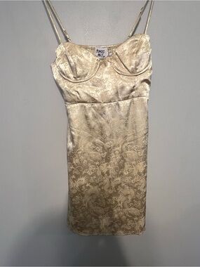 Princess Polly Satin Dragon Jacquard Mini Dress Gold Corset Slip Dress US 6